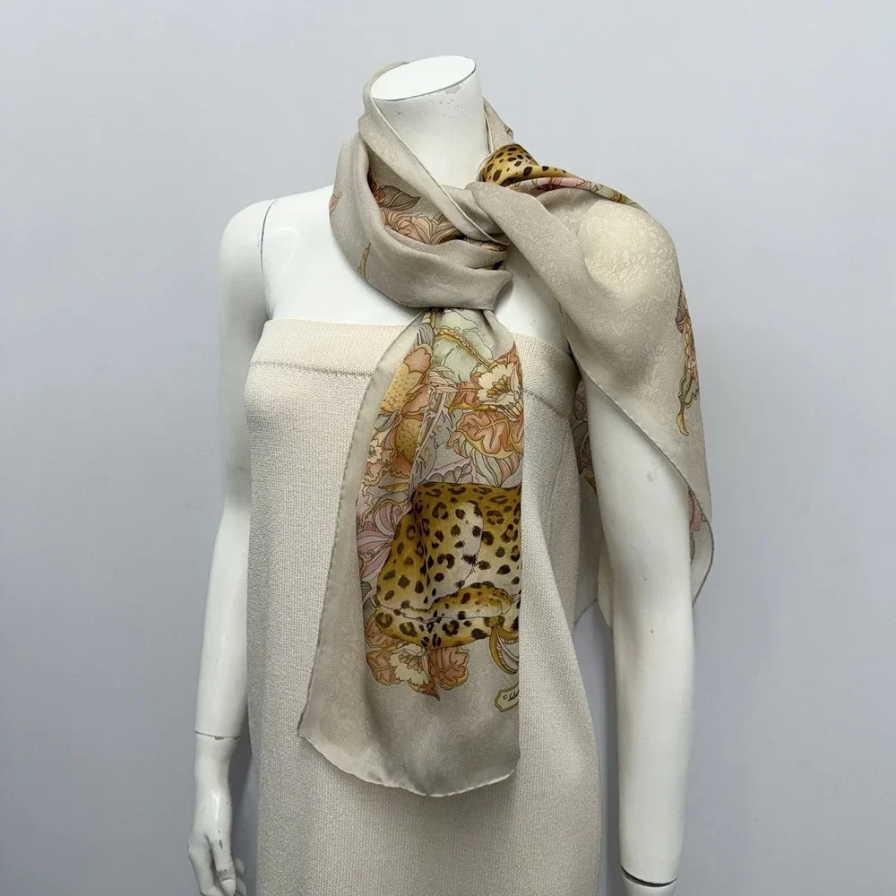 Salvatore Ferragamo 100% Silk Scarf 4 Tigers & Flowers 16 5/8